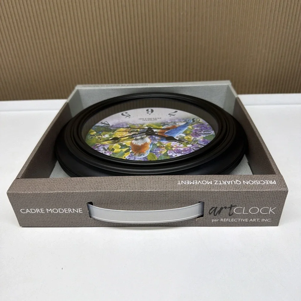 Reflective Art 10' Wall Clock BlueBirds Spring Interlude W/ Flower Garden Cabin